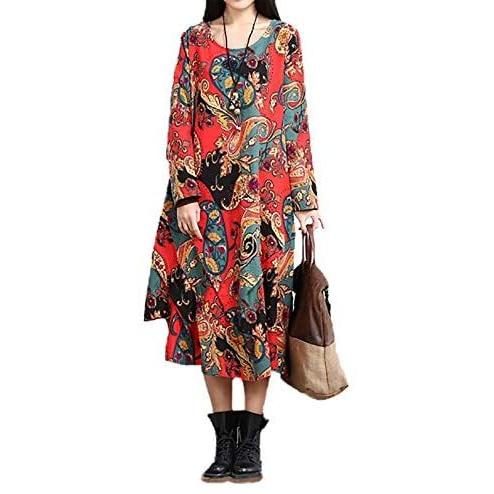 ピオニーポップ 長袖 エスニック ペイズリー柄 アジアンテイスト 民族柄 柄 ロング ワンピース レディース レッド Xl Ten Vja04u3ed 天秤堂 ヤフー店 通販 Yahoo ショッピング