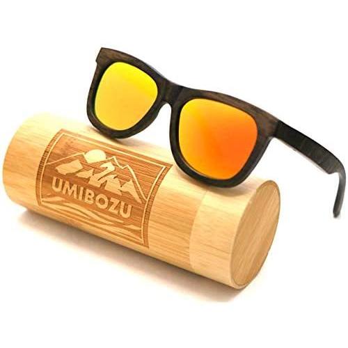 Umibozu ウミボウズ サングラス 偏光グラス 木製 超軽量 ウェリントン型 ミラーレンズ オレンジ