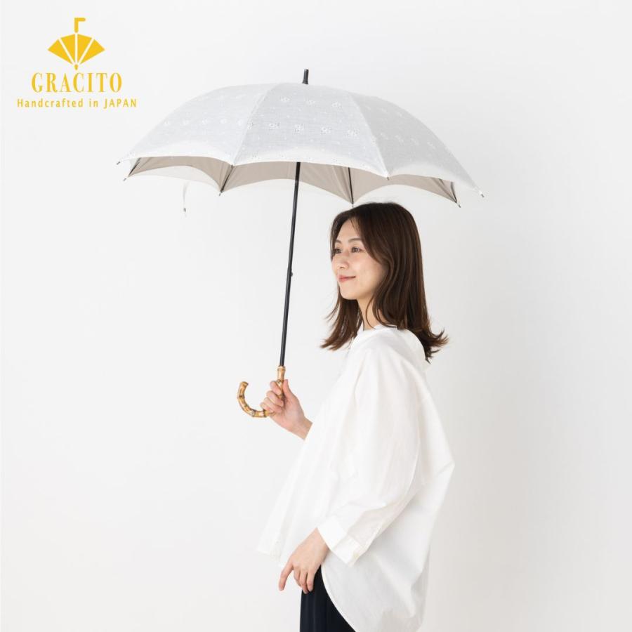 SBK3976 グラシト 婦人 1級遮光生地 + 自然素材 麻100％オールオーバーレース生地  二重構造 二重張り 刺繍 ショート手開き日傘 50cm | 