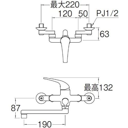 SANEI　浴室用　シングルシャワー混合栓　寒冷地仕様　ホース長さ1.6m　SK170S9K-13