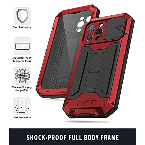 360 強力保護 iPhone 14 Pro Max ケース スライド式カメラカバー 耐衝撃 軍用 アルミニウムバンパー 防塵 スタンド機能 最強級金属合金強化ガラスフィルム シリ｜teniteni｜03