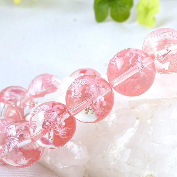 4月誕生石 運勢開闢 手彫り ピンク龍 水晶 14mm ブレスレット [ピンク