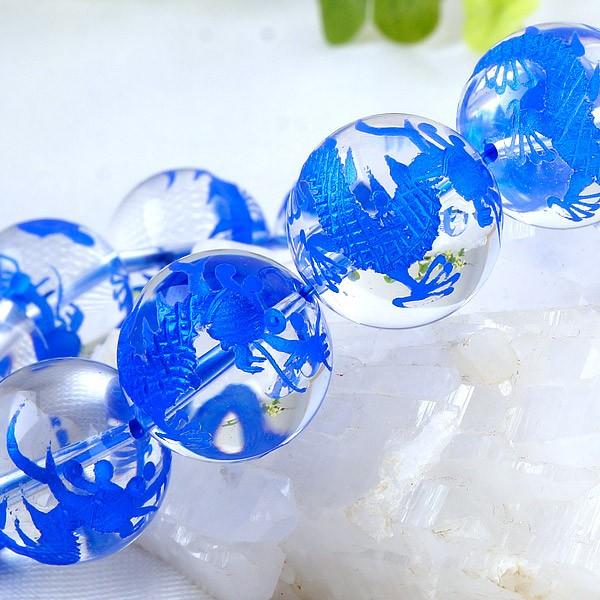 4月誕生石 運勢開闢 手彫り 藍龍 水晶 18mm ブレスレット [ブルー