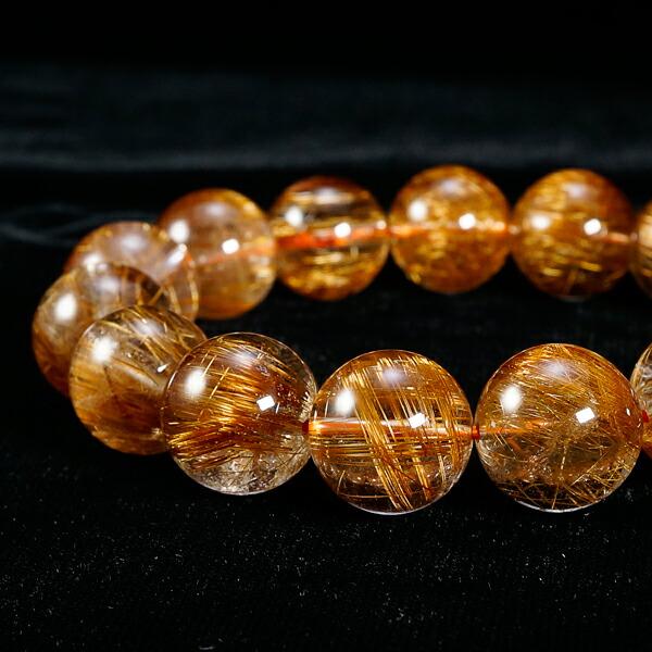超高品質コッパー ルチルクォーツ 14mm 丸玉 ブレスレット 超高品質コッパー ルチルクォーツ 14mm 丸玉 ブレスレット