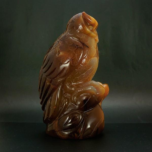 フクロウの彫刻(手彫り)メノウ 瑪瑙 アゲート 水晶 置物 サイズ約W83