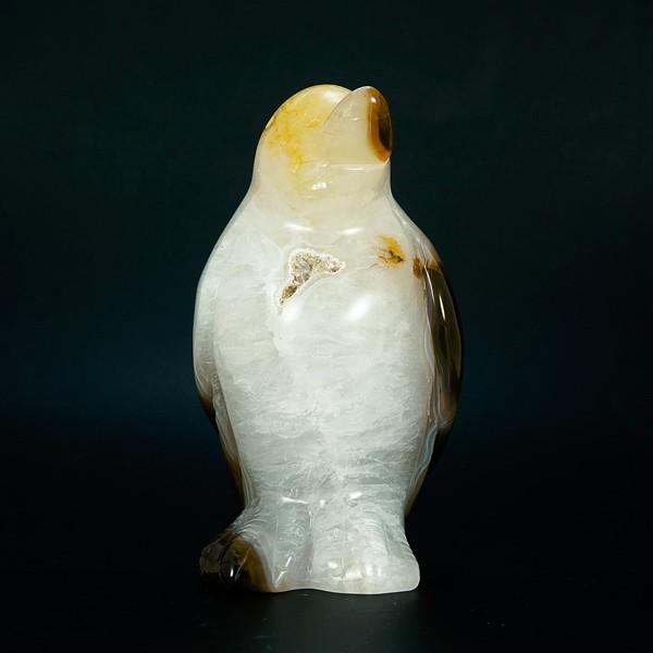 かわいい 手彫り彫刻 ペンギンの置物 重量約511g メノウ 瑪瑙 水晶 パワーストーン インテリア オブジェ 天然石の画像