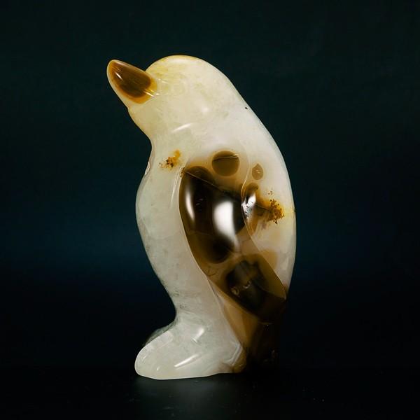 かわいい 手彫り彫刻 ペンギンの置物 重量約511g メノウ 瑪瑙 水晶 パワーストーン インテリア オブジェ 天然石の画像