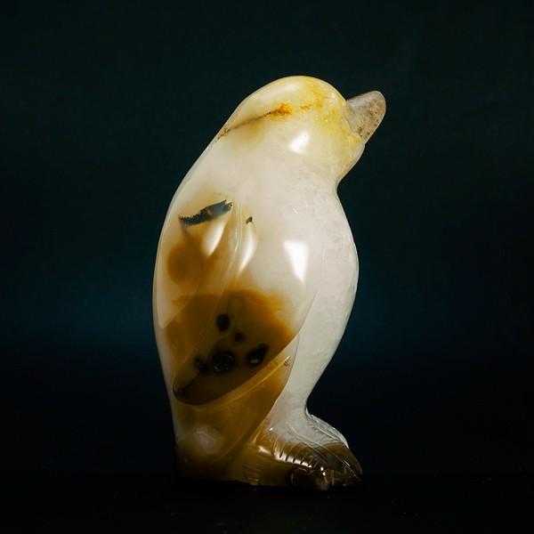 かわいい 手彫り彫刻 ペンギンの置物 重量約511g メノウ 瑪瑙 水晶 パワーストーン インテリア オブジェ 天然石の画像