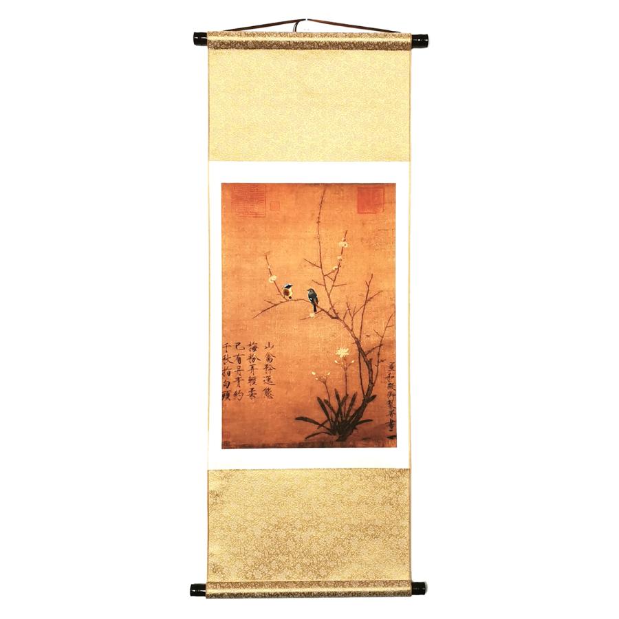 宋】宋徽宗の「〓梅と寒禽」 掛け軸 古典絵画 化粧箱無し 簡易包装で