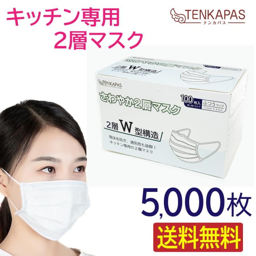 送料無料】 5000枚 (100枚入×50箱)☆ らくらく♪2層マスク！ 飛沫予防 
