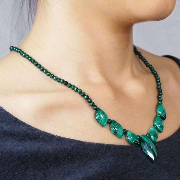 マラカイト 孔雀石 ネックレス リーフ ワンタッチタイプ留め具 送料