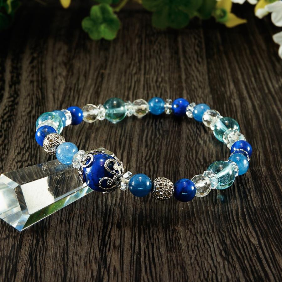 ラピスラズリ × カイヤナイト ブルートパーズ 水晶 ブレスレット
