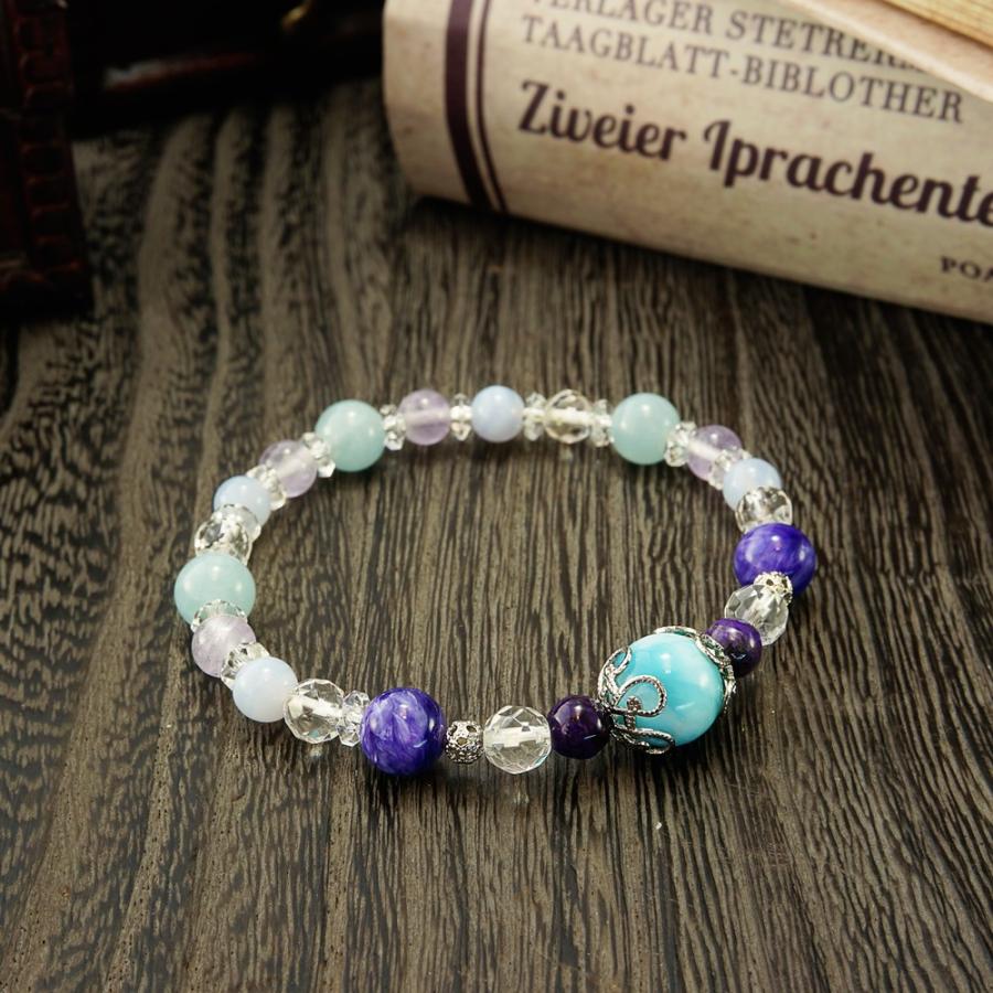 ラリマー×コットンインクリュージョン×ラベンダーアメジストデザインブレスレット ラリマー×コットンインクリュージョン×ラベンダーアメジストデザイン