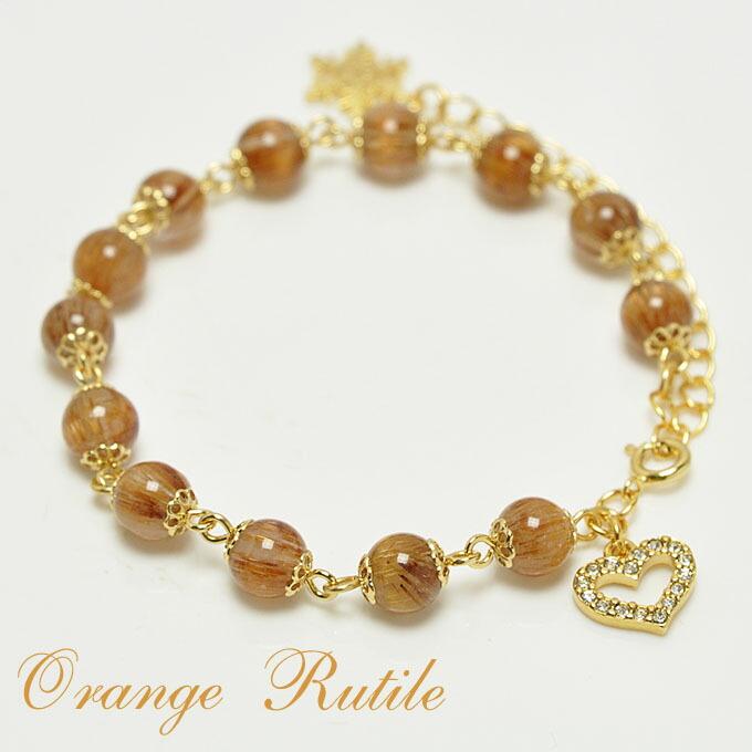 オレンジルチルクォーツ ブレスレット チャーム付き 天然石