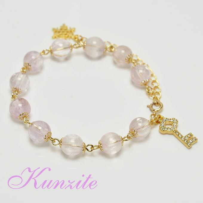 クンツァイト 8mm玉 ブレスレット チャーム付き天然石 パワーストーン