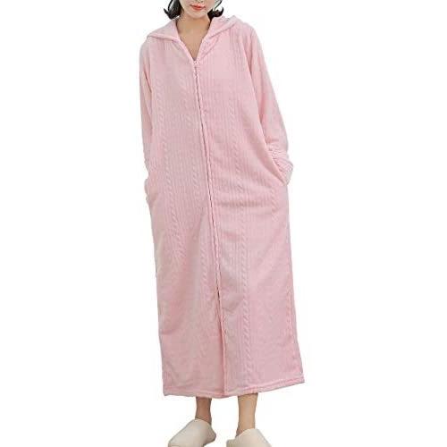 【ネット限定】 フード付き ルームウエア もこもこ ネグリジェ ガウン 着る毛布 レディース パジャマ 長袖 M) (ピンク 暖かい 前開き 部屋着 ロング 上下セット