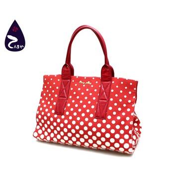 miu ミュウミュウ(miumiu) キャンバス×レザー(レッド/ホワイト) ドット 