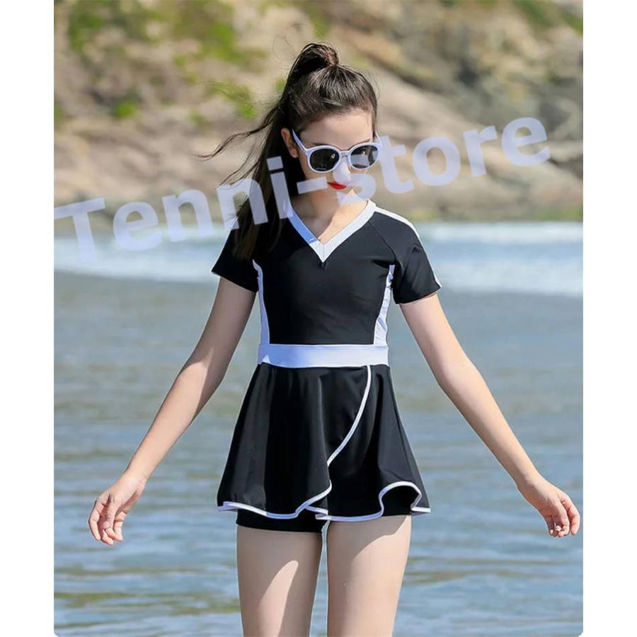 輸入 キッズ 水着 女の子 ワンピース セパレート ジュニア スクール水着 高校生 150 160 170 半袖 ショー G Grafiti Si