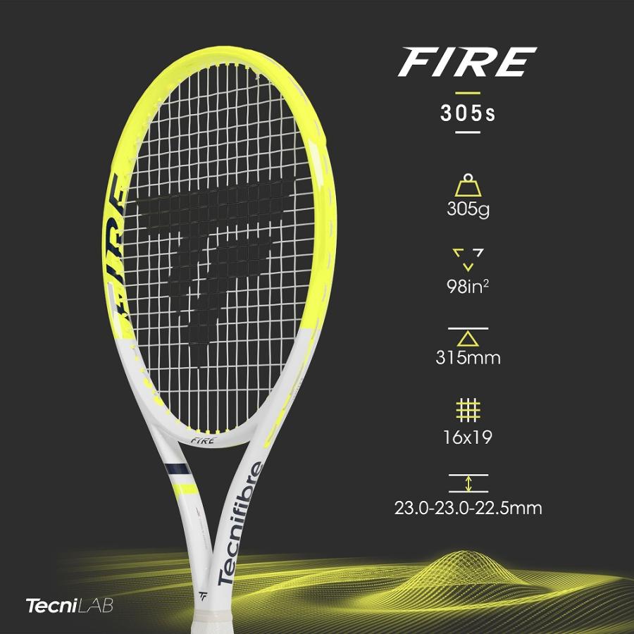 現行最新モデル 実測値有り　テクニファイバー　fire305S 張り立て　超美品 大幅変更】テクニファイバー・ファイア305Sはハードヒット出来る細