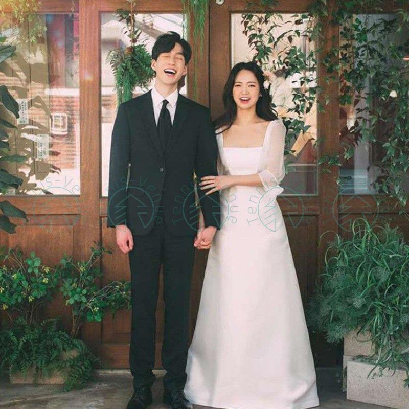 品質保証対応 ウェディングドレス 結婚式 二次会 ウエディングドレス ロング丈 エレガンス スクエアネック ドレス 半袖 白 ワンピース パーティードレス 安い 韓国風 シンプル アウトレット直売 Omassci Com