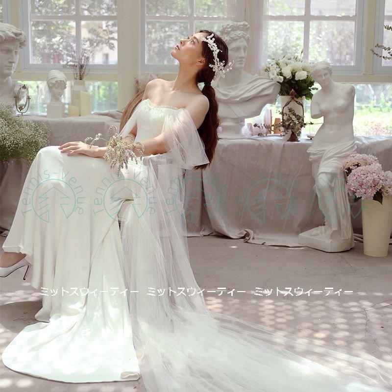 品質は世界中で人気があります ウェディングドレス 花嫁 二次会 ウエディングドレス 結婚式 前撮り 披露宴 リゾート スレンダーライン サテン チュール オフショルダー 白 ハネムーンフォト オンラインストア卸売り Www Superavila Com