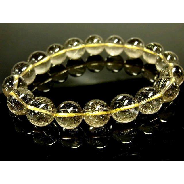 超透明 ゴールドルチルクォーツ ブレスレット 11.5ミリ〜12ミリ玉