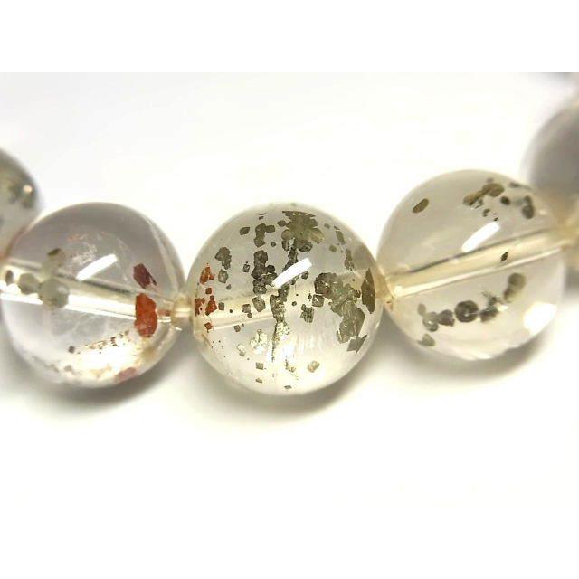 パワーストーン 天然石 大粒 パイライト イン クォーツ 黄鉄鉱 水晶ブレスレット 15mm PyriteB02 【Felistone】の画像