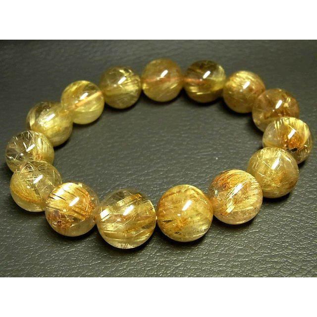 パワーストーン 天然石 極上 大粒 タイチンルチル ルチルクォーツ 水晶ブレスレット 14〜15mm TRB1292 【Felistone】