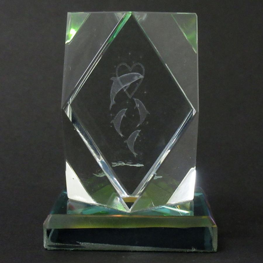 3Dクリスタル ハート＆ドルフィン ダイヤカット型 ガラス オブジェ