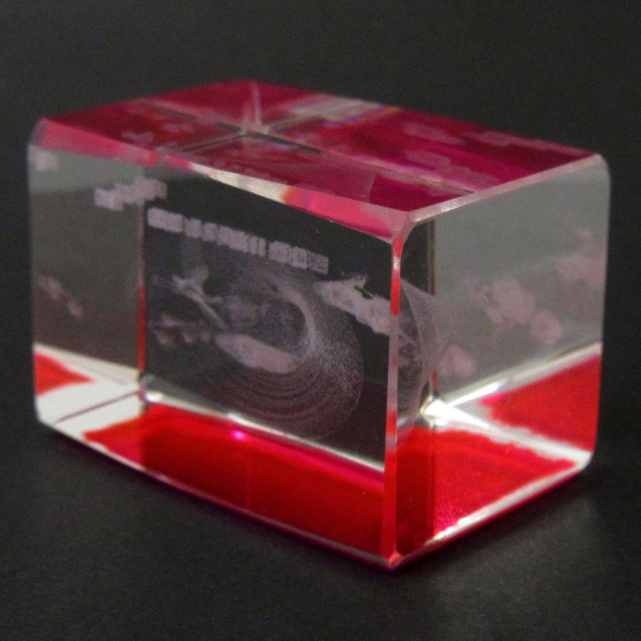 3Dクリスタル 富士山 鶴 ピンク スクエア型 ガラス オブジェ ペーパー