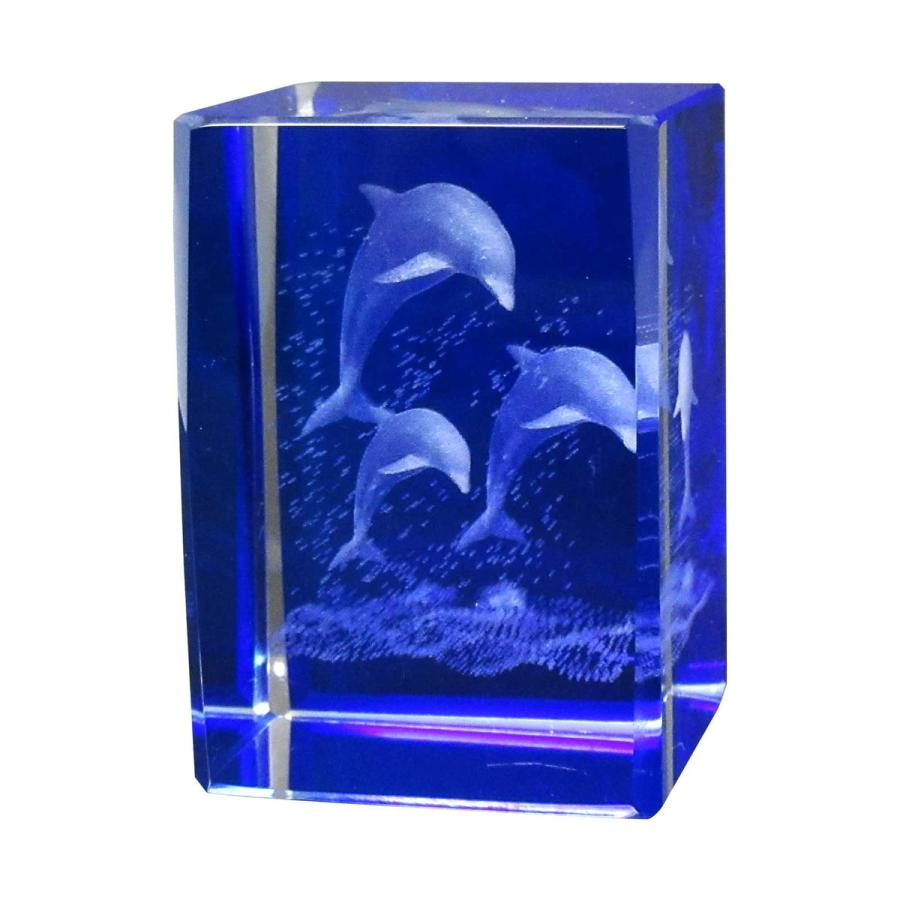 3Dクリスタル(M) トリプルドルフィン ブルー ガラス オブジェ ペーパー