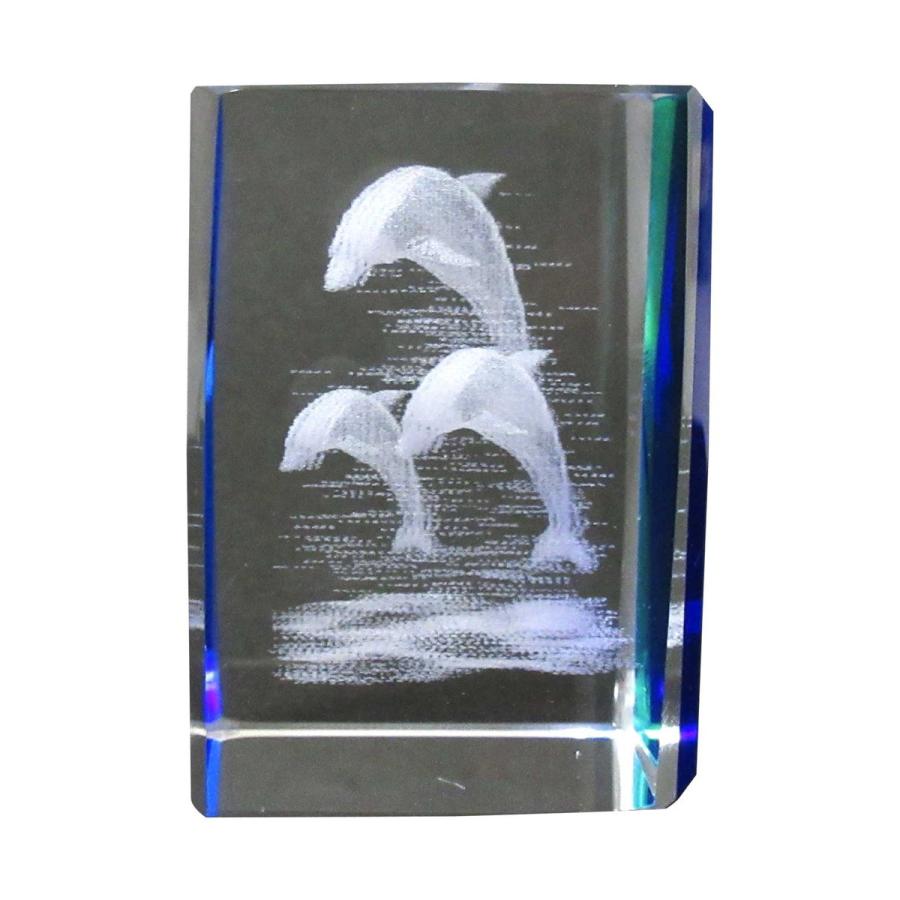 3Dクリスタル(M) トリプルドルフィン ブルー ガラス オブジェ ペーパー