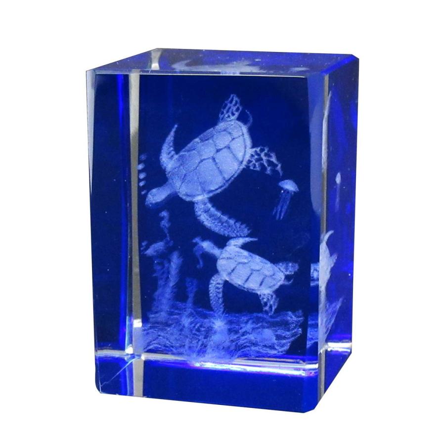 3Dクリスタル(M) ウミガメ ブルー ガラス オブジェ ペーパーウェイト
