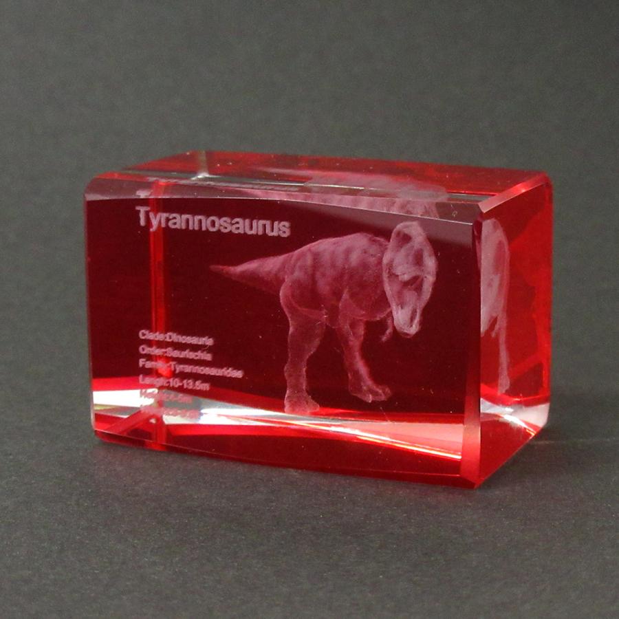 3Dクリスタル(M) ティラノサウルス レッド ガラス オブジェ ペーパー