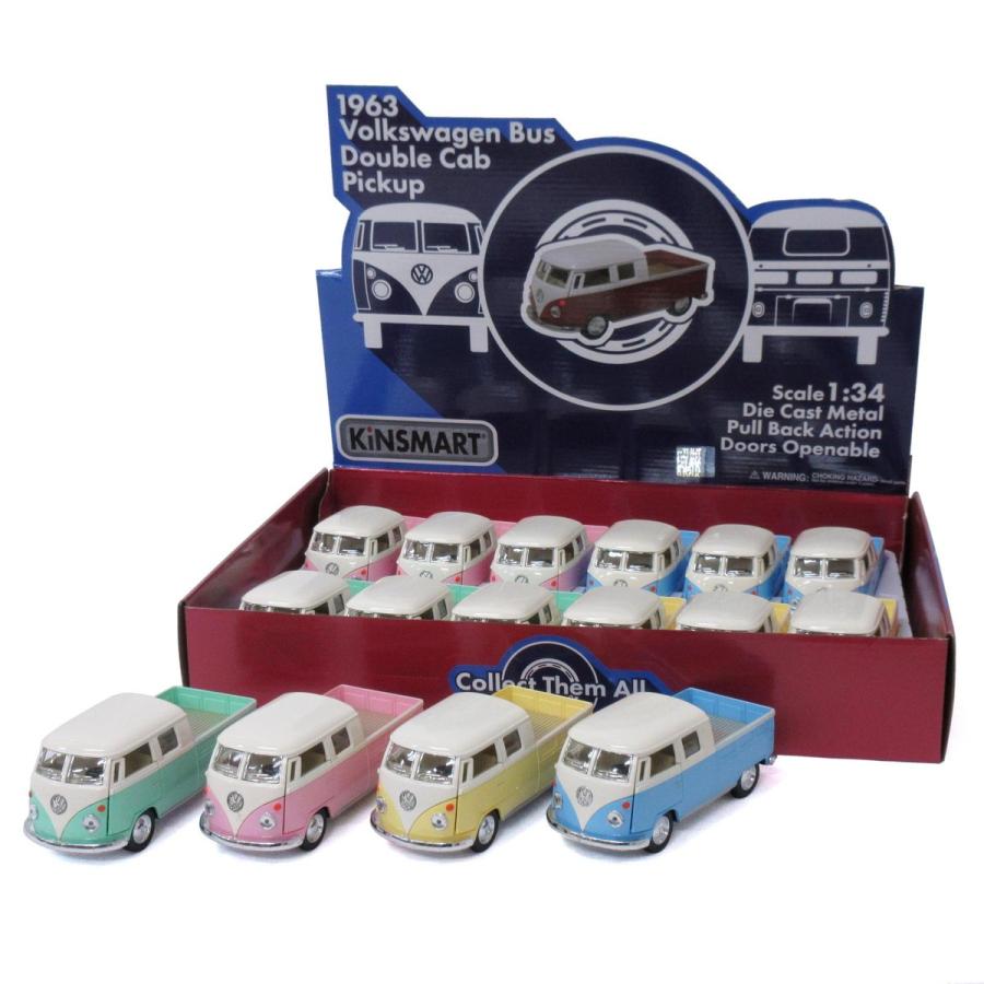 KiNSMART キンスマート プルバックミニカー 1/34 1963 ワーゲンバス Wキャブピックアップ パステルカラー 4色アソート 12個入りBOX 201-701