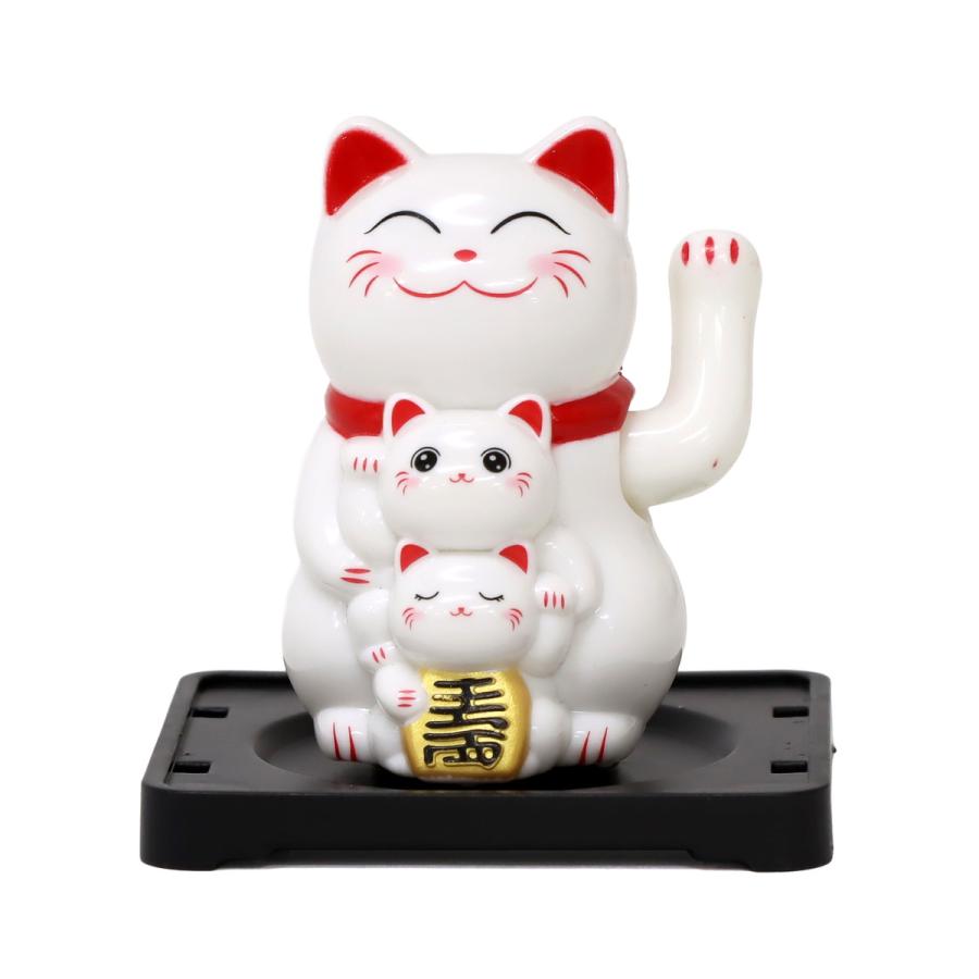 招福万来 招き猫 ソーラー招き猫 6cm 親子猫 置物 まねきねこ 縁起物