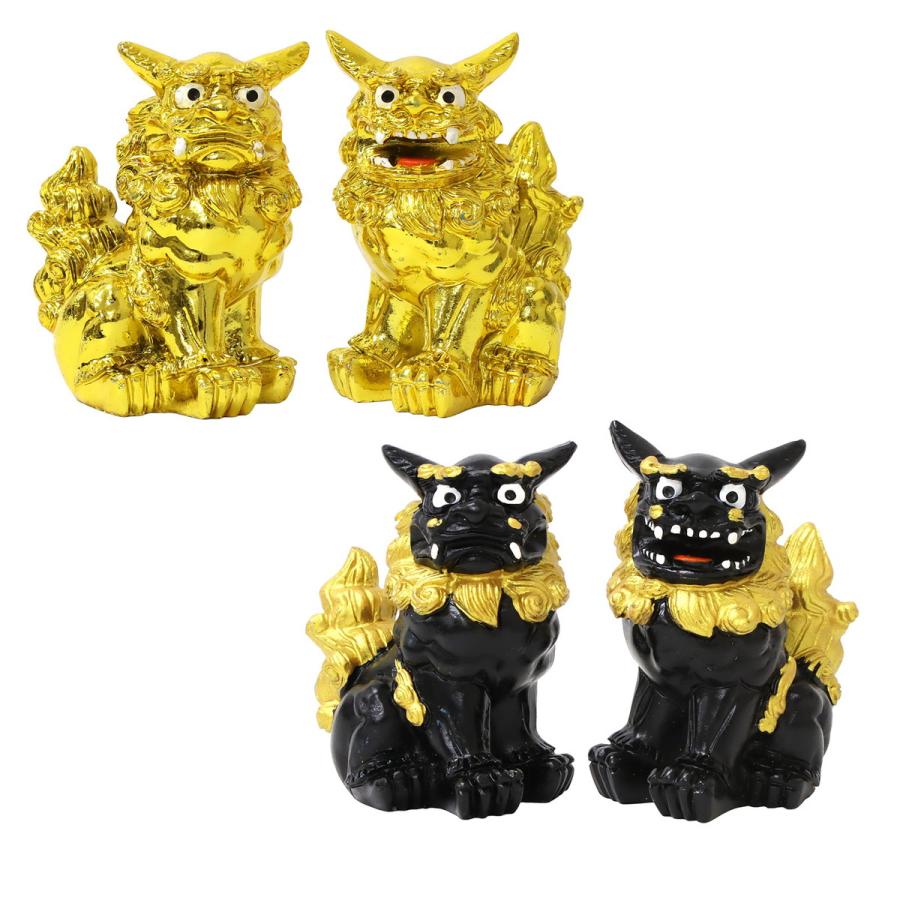 80mm 萬来獅子(座) シーサー ゴールドタイプ 1個 単品 選べる2色 魔