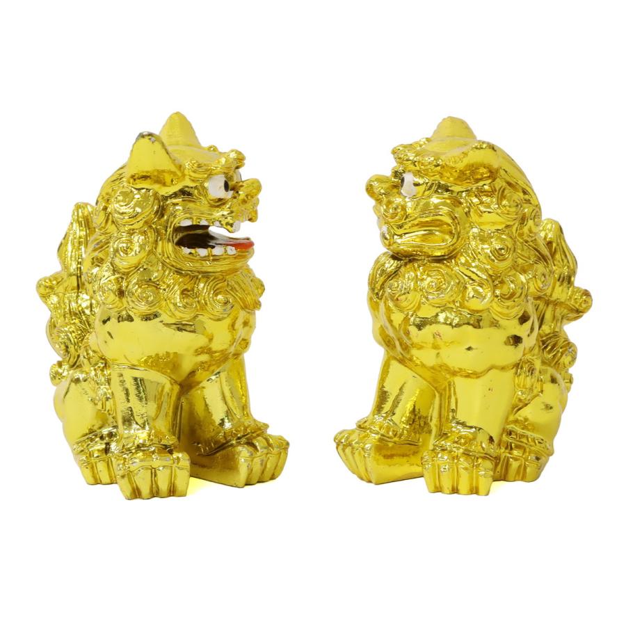 80mm 萬来獅子(座) シーサー ゴールドタイプ 1個 単品 選べる2色 魔
