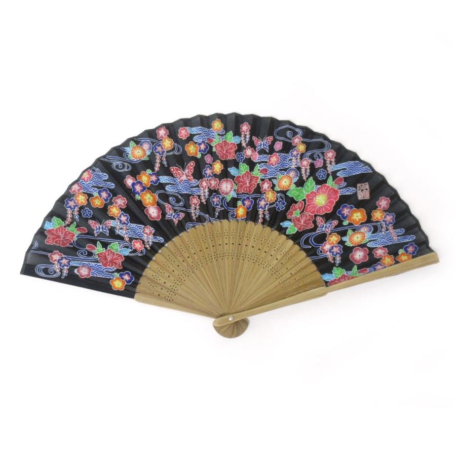 扇子 おしゃれ レディース 女性 メンズ 高級 シルク モダン 沖縄 琉球紅型 ブルー 504 845 96 以上節約