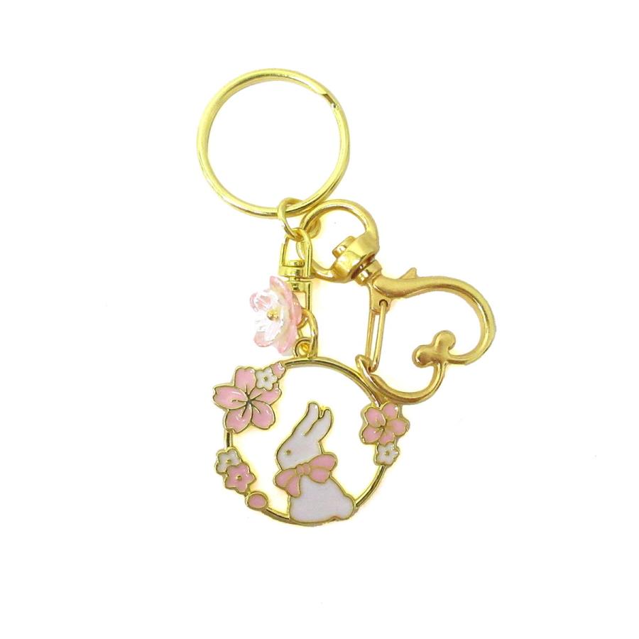 お花見 うさぎキーホルダー 1個 選べる2色 ゴールド/シルバー