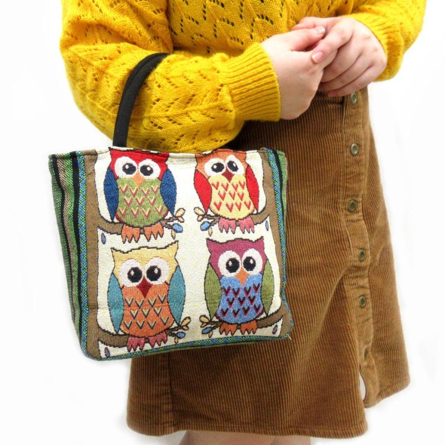 手提げバッグ トートバッグ レディース ふくろう ゴブラン風 607-214