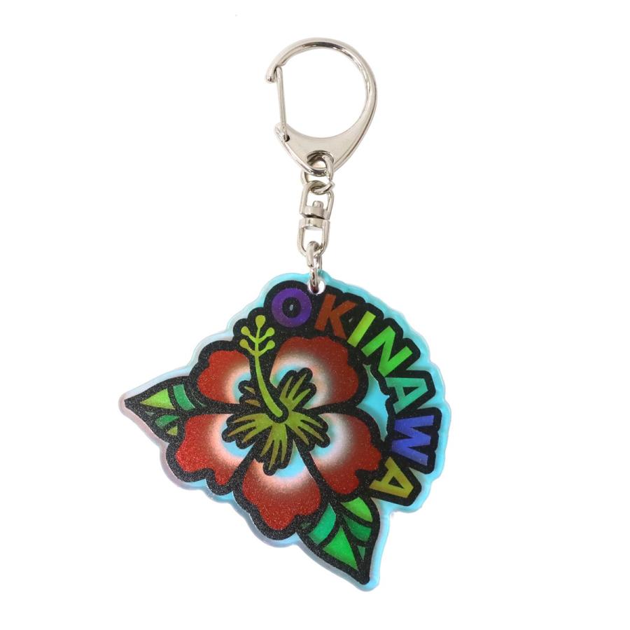 日本製 アクリルオーロラダイカット キーホルダー 沖縄 ハイビスカス 1