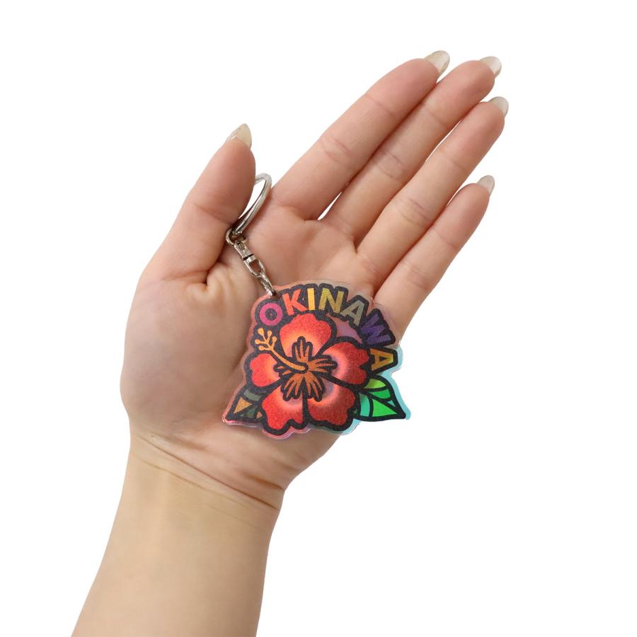 日本製 アクリルオーロラダイカット キーホルダー 沖縄 ハイビスカス 4