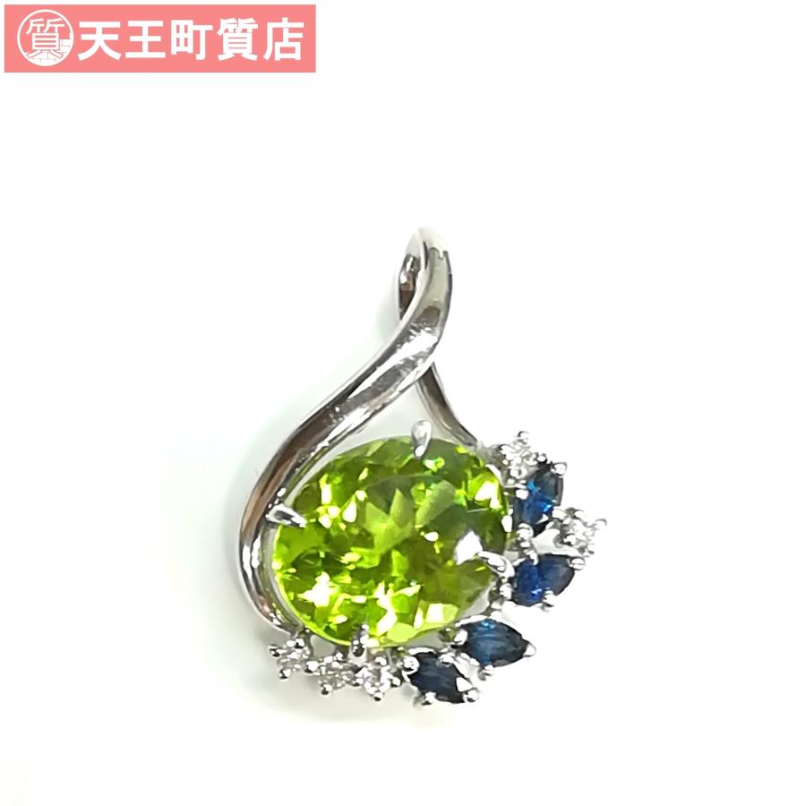 質屋出品【ペンダント トップ】 Pt900 ペリドット4.67ct ダイヤ  