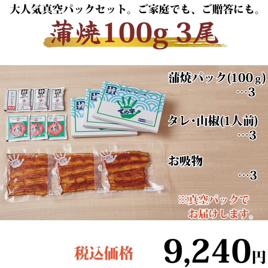 うなぎ 鰻 国産 プレゼント 蒲焼 100g×3セット ての字 化粧箱入り | ての字 | 01