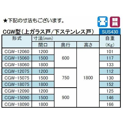 シンコー 食器棚 両面 上ガラス戸 幅1200×奥行900×高さ1800 (CGW-12090)(送料無料)(業務用)の画像