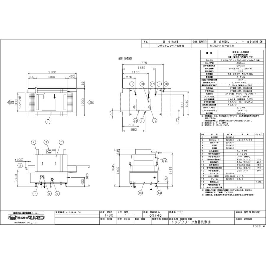 業務用　新品　マルゼン　幅2100×奥行1200×高さ1645(mm)　フラットコンベア洗浄機　60Hz　三相200V　MDCH1B-8SR　50　送料別途見積