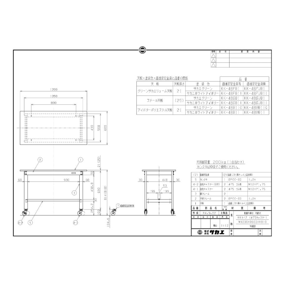 KK-48SB1 【サカエ】軽量作業台KKタイプ(移動式) 幅1200×奥行600×高さ810mm/業務用/新品/送料無料_2