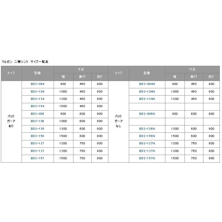 BS2-094, BS2-094N【マルゼン】二槽シンク 幅900×奥行450×高さ BS2-094, BS2-094N【マルゼン】二槽シンク 幅900×奥行450×高さ
