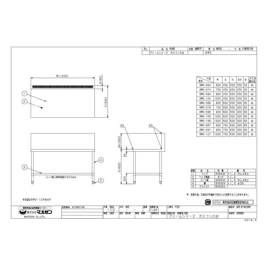 BWG-066【マルゼン】コンロ台 バックガードあり 幅600×奥行600 BWG-066【マルゼン】コンロ台 バックガードあり 幅600×奥行600